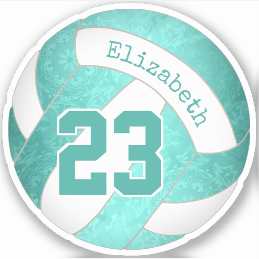 ターコイズティール(緑がかった色)アートガーリーバレーボール シール (正面)