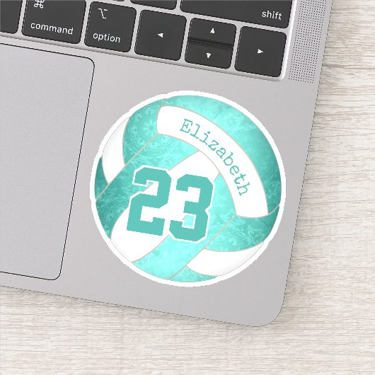 ターコイズティール（緑がかった色）アートガーリーバレーボール シール (詳細)