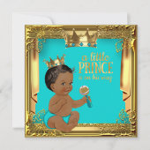 ターコイズティール（緑がかった色）エスニックプリンスベビーシャワー 招待状 (正面)