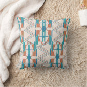 ターコイズティール(緑がかった色)オレンジベージュラージグジグザグモザイク クッション (ブランケット)