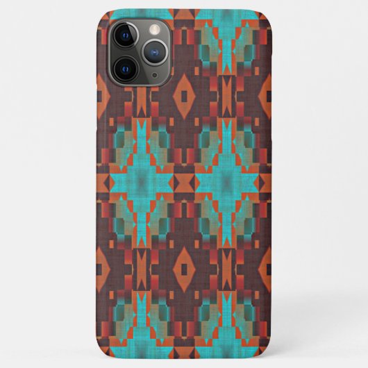 ターコイズティール(緑がかった色)オレンジレッドトライバルモザイクパターン Case-Mate iPhoneケース (裏面)