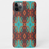 ターコイズティール(緑がかった色)オレンジレッドトライバルモザイクパターン iPhoneケース (裏面)