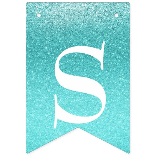 ターコイズティール（緑がかった色）グラデーショングリッタースウィート16 SIXEN バンティングフラッグ (第2の旗)