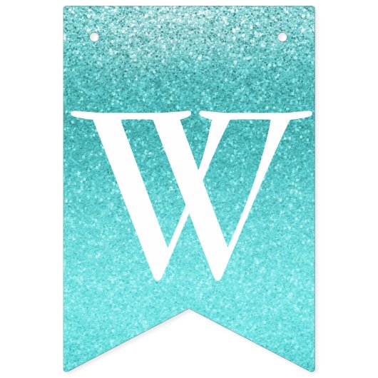 ターコイズティール（緑がかった色）グラデーショングリッタースウィート16 SIXEN バンティングフラッグ (第3の旗)