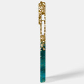 ターコイズティール(緑がかった色)グリッタリー金ゴールドグラムパーソナライズされた Case-Mate iPhoneケース (裏面 / 左)