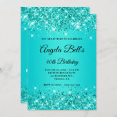 ターコイズティール(緑がかった色)グリティリーモノグラグラデーションム 招待状 (正面/裏面)