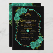 ターコイズティール(緑がかった色)グリーンバラ金ゴールドキンセエレガントーニェラ 招待状 (正面/裏面)