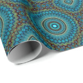 ターコイズティール(緑がかった色)グリーンラウンドマンダラアートスター ラッピングペーパー (ロールコーナー)