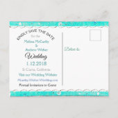 ターコイズティール（緑がかった色）グレイ木材の日付ポストカードを保存 案内ポストカード (裏面)