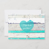 ターコイズティール（緑がかった色）グレイ素朴ウッドウェディングRSVPカード 出欠カード (裏面)