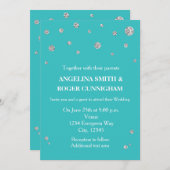 ターコイズティール（緑がかった色）シルバーグリッターモダン結婚ズ 招待状 (正面/裏面)