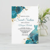 ターコイズティール(緑がかった色)スパークルドレススウィート16パーティー 招待状 (スタンド正面)
