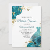ターコイズティール（緑がかった色）スパークルドレスブライダルシャワー 招待状 (正面)