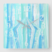 ターコイズティール(緑がかった色)ダイヤモンドペンタゴン幾何クロック スクエア壁時計 (正面)