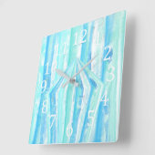 ターコイズティール(緑がかった色)ダイヤモンドペンタゴン幾何クロック スクエア壁時計 (傾斜)