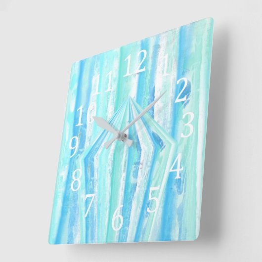 ターコイズティール(緑がかった色)ダイヤモンドペンタゴン幾何クロック スクエア壁時計 (傾斜)