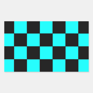 ターコイズティール(緑がかった色)チェッカーボードステッカー3 長方形シール