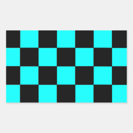 ターコイズティール(緑がかった色)チェッカーボードチェスボードステッカー3 長方形シール