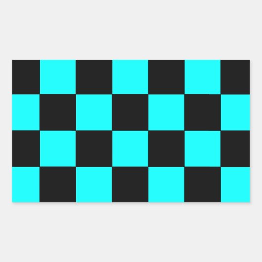 ターコイズティール(緑がかった色)チェッカーボードチェスボードステッカー3 長方形シール (正面)