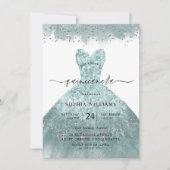 ターコイズティール(緑がかった色)ドレスキンセアニェラパーティの招待状 招待状 (正面)