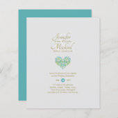 ターコイズティール(緑がかった色)ハートブライダルシャワーバイメー結婚ル (正面/裏面)