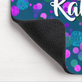 ターコイズティール(緑がかった色)パープル紙吹雪ドット名前をカスタムする マウスパッド (コーナー)