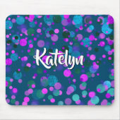 ターコイズティール(緑がかった色)パープル紙吹雪ドット名前をカスタムする マウスパッド (正面)