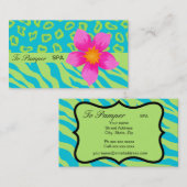 ターコイズティール（緑がかった色）、ピンク&グリーンゼブラ&チータスキン 名刺 (正面/裏面)