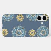 ターコイズティール（緑がかった色）ブルーアンイエローマンダラアートパターン Case-Mate iPhoneケース (裏面 (横))