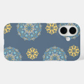 ターコイズティール（緑がかった色）ブルーアンイエローマンダラアートパターン Case-Mate iPhoneケース (裏面 (横))