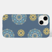 ターコイズティール（緑がかった色）ブルーアンイエローマンダラアートパターン Case-Mate iPhoneケース (裏面 (横))