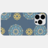 ターコイズティール(緑がかった色)ブルーアンイエローマンダラアートパターン Case-Mate iPhoneケース (裏面 (横))