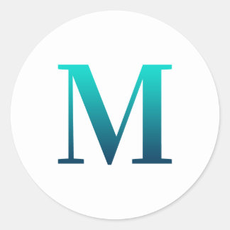 ターコイズティール（緑がかった色）ブルーグラデーション'M" Serifモノグラム ラウンドシール
