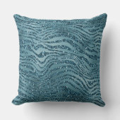 ターコイズティール(緑がかった色)ブルーグリッターゼブラプリント クッション (正面)
