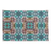 ターコイズティール(緑がかった色)ブルーダークレッドブラウングレートライバルアート 枕カバー (裏面-右)