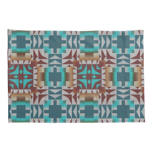 ターコイズティール（緑がかった色）ブルーダークレッドブラウングレートライバルアート 枕カバー (裏面-右)