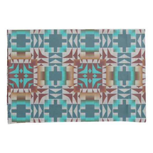 ターコイズティール（緑がかった色）ブルーダークレッドブラウングレートライバルアート 枕カバー (正面右)