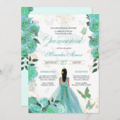 ターコイズティール（緑がかった色）ブルーバラバタフライキンセアニェライン 招待状 (正面/裏面)