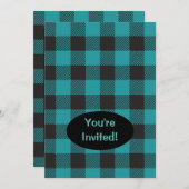 ターコイズティール(緑がかった色)ブルーブラックバッファロープレイドチェック 招待状 (正面/裏面)