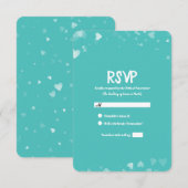 ターコイズティール（緑がかった色）&ホワイトハートウェディングRSVP 出欠カード (正面/裏面)