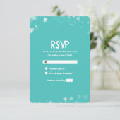 ターコイズティール（緑がかった色）&ホワイトハートウェディングRSVP 出欠カード (スタンド正面)