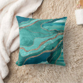 ターコイズティール(緑がかった色)マーブルアゲート金ゴールドグリッターグラム#1 クッション (ブランケット)