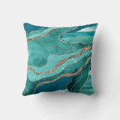 ターコイズティール(緑がかった色)マーブルアゲート金ゴールドグリッターグラム#1 クッション (裏面)