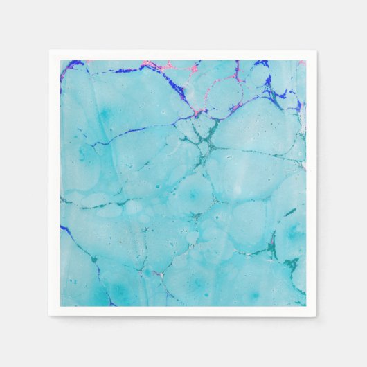 ターコイズティール(緑がかった色)大理石絵を描抽象芸術水色 スタンダードカクテルナプキン (正面)