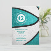 ターコイズティール(緑がかった色)女子バスケットボールスポーツパーティー 招待状 (スタンド正面)