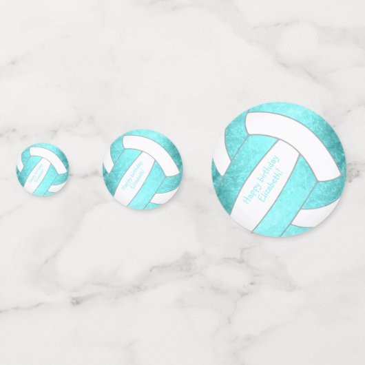 ターコイズティール（緑がかった色）女子バレーボール誕生日パーティー コンフェッティ (正面)