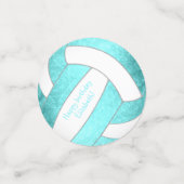 ターコイズティール（緑がかった色）女子バレーボール誕生日パーティー コンフェッティ (スモール正面)