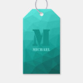 ターコイズティール（緑がかった色）幾何学的メッシュパターンモノグラム ギフトタグ (正面)