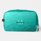 ターコイズティール（緑がかった色）幾何学的メッシュパターンモノグラム ドップキット (正面)