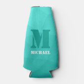 ターコイズティール（緑がかった色）幾何学的メッシュパターンモノグラム ボトルクーラー (正面)